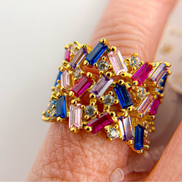 Sahira Stacie Rainbow Baguette Gold Plated Ring. Size 6. - Picture 2 of 7